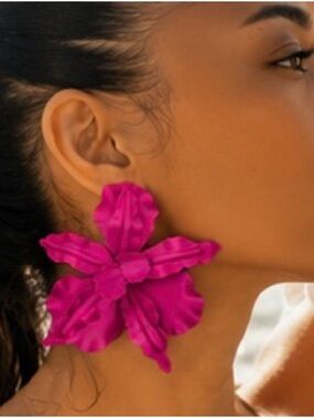 Hot Pink Oversized Floral Statement Earrings Tropical Flower Dangles